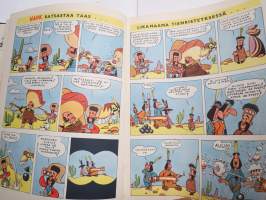 Lasten kirjava Non Stopkuvitettuja tarinoita, sarjakuvia mm. Simo Säde, koneita, avaruusaiheinen lautapeli &quot;Kilpa-ajo Te Vedaan&quot;, takakansi Chymos-nimikirjoituspeli