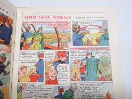 Lasten kirjava Non Stopkuvitettuja tarinoita, sarjakuvia mm. Simo Säde, koneita, avaruusaiheinen lautapeli &quot;Kilpa-ajo Te Vedaan&quot;, takakansi Chymos-nimikirjoituspeli