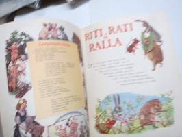 Lasten kirjava Non Stopkuvitettuja tarinoita, sarjakuvia mm. Simo Säde, koneita, avaruusaiheinen lautapeli &quot;Kilpa-ajo Te Vedaan&quot;, takakansi Chymos-nimikirjoituspeli