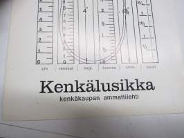 Kenkälusikka - Kenkäkaupan ammattilehden mukana tullut jalkojen mittataulukko eri mitoituksineen