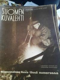 Suomen Kuvalehti 1940 nr 3 Suomussalmen kuvia, vartiomies nuotiotulella, kotirintamakuvia