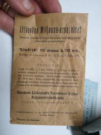 Suomen liikealalla toimivien liitto ry - Liikeväen Miljoona-arpajaiset  Arpa 10 mk nr 082621 &amp; 084972 + Arpapussi