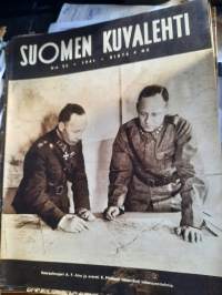 Suomen Kuvalehti 1941 nr 32 Airo ja Mäkinen tekevät sotasuunnitelmia, sotamarsalkka ratsastaa, vastaus vihollispartion vierailuun