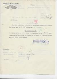 Oravan Tehtaat Oy Riihimäki 1947 - firmalomake