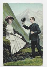 Kosinta Alpeilla -  romantiikka  postikortti 1912