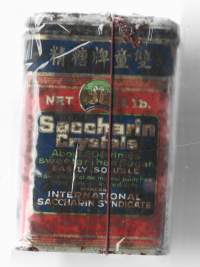 Saccharin Crystals - täysi  avaamaton tuotepakkaus peltiä   13x9x9  cm