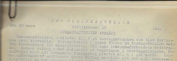 Åbo Underrättelsen  Yleislakon 1956 aikaisia uutiskatsauksia 2.3-22.3   n 33 sivua monisteita