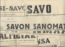 Savon lehtien - Sanomalehden nimiotsikko leike 20 kpl:n erä 1940- luku/ (sanomalehtien ilmoituskeskus)