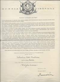 Sodan 1939-40 Muistomitali &quot;Karjalan Kannnas&quot; miekalla ja soljella - kunniakirja stm Ahti Mustonen Askola  paperisinetti