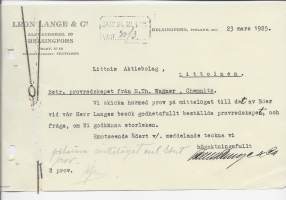 Leon Lange &amp; Co Oy 1925 - firmalomake  + 2 tuotenäytettä