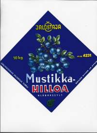 Mustikkahilloa   -  tuote-etiketti 16x16 cm