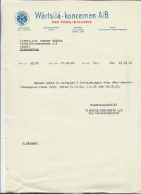 Wärtsilä-koncernen Åbo Porslinfabrik  1951- firmalomake