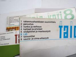 Talo ja Koti -kirjasarja osat 1-8, täydellinen sarja - yleistajuinen johdatus 1970-luvun pientalorakentamiseen (silloisine virheineen!), runsas kuvitus, mainoksia