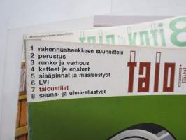 Talo ja Koti -kirjasarja osat 1-8, täydellinen sarja - yleistajuinen johdatus 1970-luvun pientalorakentamiseen (silloisine virheineen!), runsas kuvitus, mainoksia