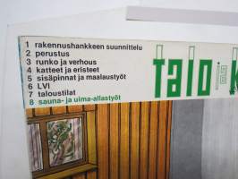 Talo ja Koti -kirjasarja osat 1-8, täydellinen sarja - yleistajuinen johdatus 1970-luvun pientalorakentamiseen (silloisine virheineen!), runsas kuvitus, mainoksia