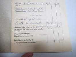Harjoittelijakirja - Praktikantbok M.M.M. Jaakkola, Posti- ja lennätinlaitokseen 1937