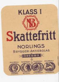 Skattefri Norlings   Klass I -  olutetiketti