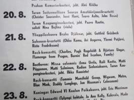 Turun Musiikkijuhlat 1970 -juliste, tästä alkoi Ruisrock -esiintyjälistaukset, 23.-23-8. &quot;Rockkonsertti&quot; Tommie Mansfield, Wigwam, Jo Ann Kelly, Kalevala, Humble Pie