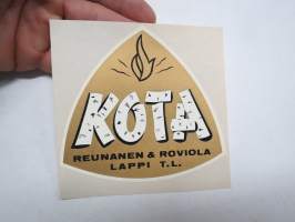 Kota (vesipatojen alkuperäisiä siirtokuvamerkkejä) Reunanen &amp; Roviola Oy, Lappi T.L. -siirtokuva