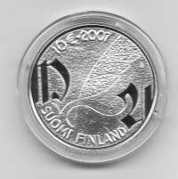 10 euro 2007 Mikael Agricola (proof)Mikael Agricola &amp; suomen kieli Hopeaa / silver 25.5 g (925/1000) pilleri,kotelo ja sertifikaati