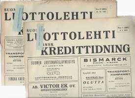 Suomen Luottolehti 1933 nr 47 ja1933 nr 1 / ulosotot, vekseliprotestit, mainoksia  ja virallisia kuulutuksia  yht 2 lehteä