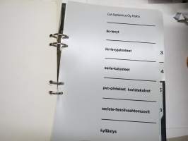 G.A. Serlachius Kolho Iki-tehtaat &amp; Serla - (iki)levyt, kalusteet, listat, muovit ym -tuotekansio 1970-luku värimalleineen ym., mukana myös Kestopuu-esite