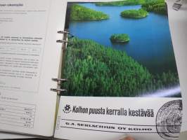 G.A. Serlachius Kolho Iki-tehtaat &amp; Serla - (iki)levyt, kalusteet, listat, muovit ym -tuotekansio 1970-luku värimalleineen ym., mukana myös Kestopuu-esite