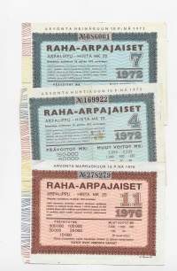 Raha-arpa 1972/7 ja 1976/4,11   yht 3  kpl erä