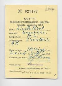 Kalastuksenhoitomaksu vuonna 1962  Helsinki  - kalastuskortti