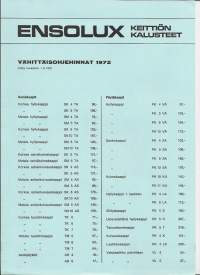 Enso Gutzeit / Ensolux keittiön kalusteet hinnasto 1972
