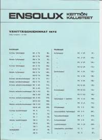 Enso Gutzeit / Ensolux keittiön kalusteet hinnasto 1972