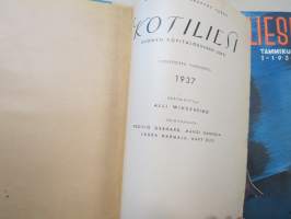 Kotiliesi 1937 vuosikerta -kotien yleisaikakauslehti, kansikuvitukset Martta Wendelin