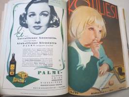 Kotiliesi 1937 vuosikerta -kotien yleisaikakauslehti, kansikuvitukset Martta Wendelin