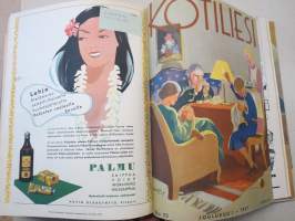 Kotiliesi 1937 vuosikerta -kotien yleisaikakauslehti, kansikuvitukset Martta Wendelin