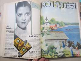 Kotiliesi 1934 vuosikerta -kotien yleisaikakauslehti, kansikuvitukset Rudolf Koivu / Martta Wendelin