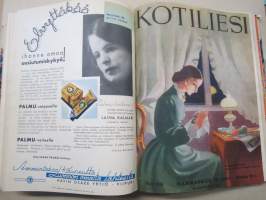 Kotiliesi 1934 vuosikerta -kotien yleisaikakauslehti, kansikuvitukset Rudolf Koivu / Martta Wendelin