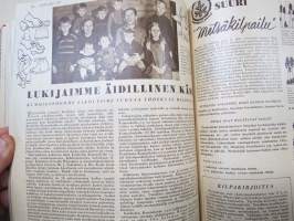 Kotiliesi 1950 vuosikerta -kotien yleisaikakauslehti, kansikuvitukset mm. Martta Wendelin, Nousiainen