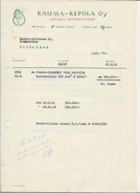 Rauma-Repola Rauman Metsäkonttori 1954 - firmalomake