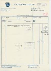 Regulator Oy Helsinki 1952  - firmalomake