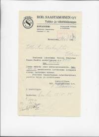 Rob Saastamoinen Oy Tukku- ja Vähittäiskauppa Rovaniemi 1934  - firmalomake