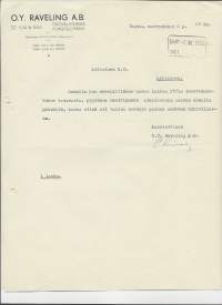 Raveling Oy Tekovillatehdas Turku 1938 - firmalomake