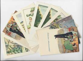 Vanhoja signeerattuja taiteilijapostikortteja-   taiteilijapostikortti  postikortti kulkematon 12 kpl