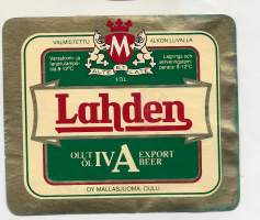 Lahden A IV olut -  olutetiketti