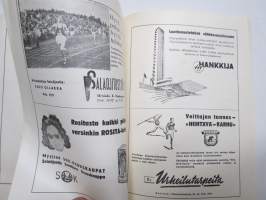 Nuorten yleisurheilumaaottelu Suomi-Ruotsi-Norja Seinäjoki 21-22.8.1954 -käsiohjelma