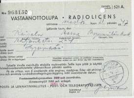 Vastaanottolupa - radiolupa 1947