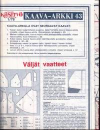 Suuri Käsityökerho 1/1978. Ompele rimpsuhame. Mukana kaava-arkki 43 college-paidat, kassit, puserot, lapsille hattu, tossut. Katso sisältö kuvasta.