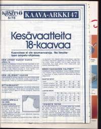 Suuri Käsityökerho 5/1978.  Mukana kaava-arkki 47 Kesävaatteita 18 kaavaa. Opi pitsineuletta, kirjo kesäperhosia, poppana seinälle. Katso sisältö kuvasta.