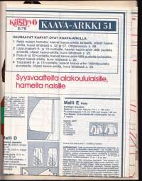 Suuri Käsityökerho 9/1978.  Mukana kaava-arkki 51 Hameita. Koululaisille toppatakit, 20 neulemallia, Kauniita räsymattoja. Katso sisältö kuvasta.