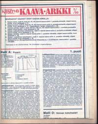 Suuri Käsityökerho 2/1980.  Mukana kaava-arkki 2/80. Naisen hame, pusero, tikkiliivi, kokohaalari. Paljon muotineuleita. Katso sisältö kuvasta.