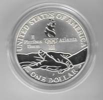 USA I Dollar 1995 proof  Atöanta Olympia pillerissäalkuperäisessä kotelossa  sertifikaatti